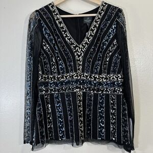 Adrianna Papell Women's 12 Sequin Striped Design Top